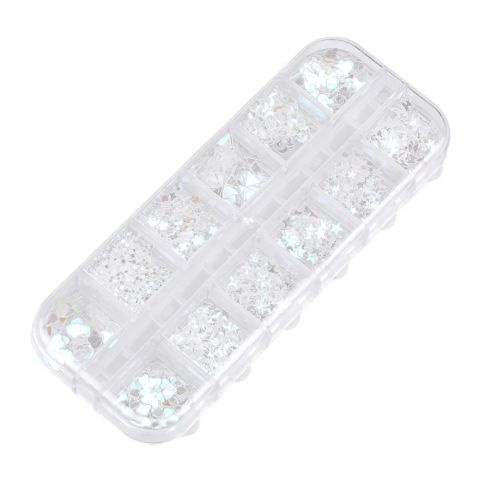 Clavier Konfetti Do Zdobień Paznokci w Kasetce Mix 12 kształtów