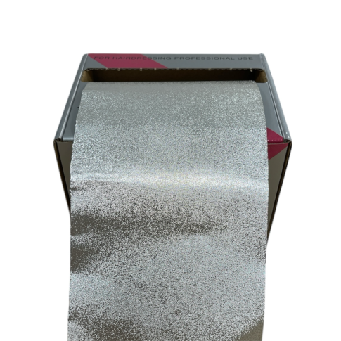 Folia Fryzjerska Aluminiowa Srebrna Ryflowana z Podajnikiem 100 metrów 