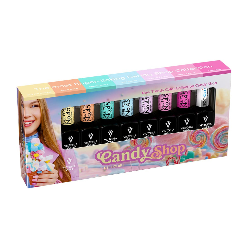 Victoria Vynn Gel Polish 452-458 8-Pack Candy Shop + Top Oh! My Gloss