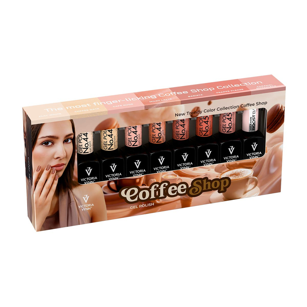Victoria Vynn Gel Polish 445-451 8-Pack Coffee Shop + Boost Base Nudell
